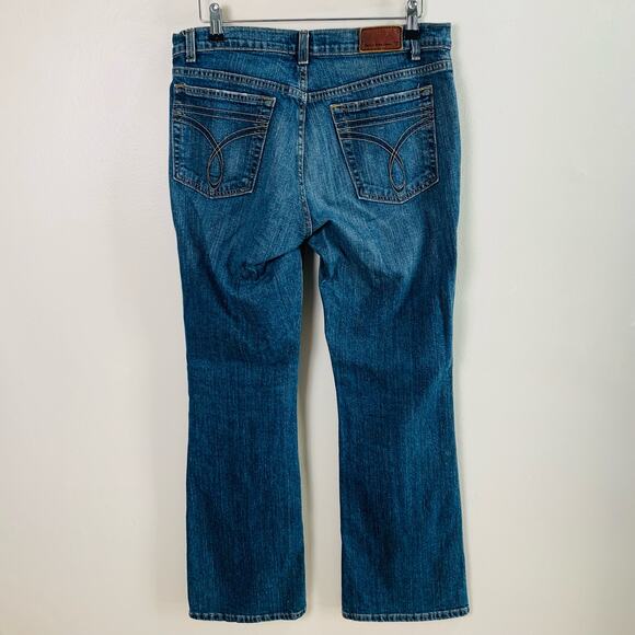 Calvin Klein Size S8 L32 Women's Mid Rise Flare Jeans Faded Blue Pockets - Picture 5 of 9